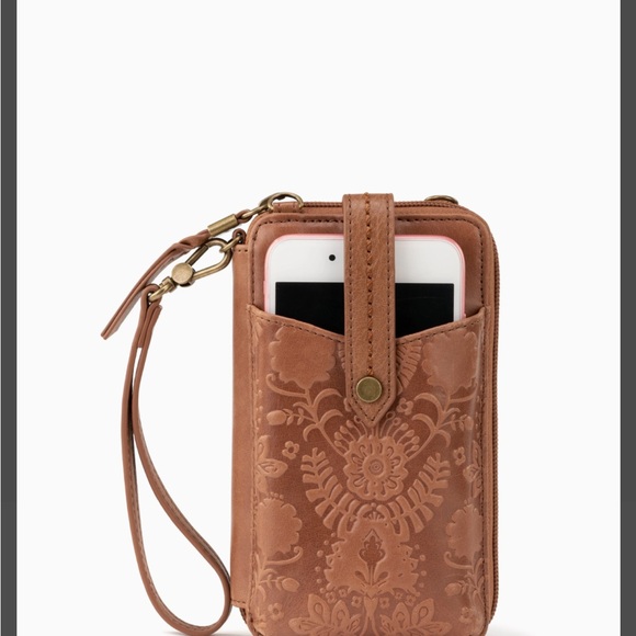 THE SAK Silverlake Smartphone Crossbody - Tobacco Floral Embossed Leather - Picture 9 of 11